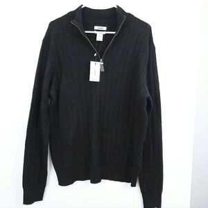 NWT Jason Wu Black Extra Fine Merino Wool Men's Medium 1/4 Zip Sweater Pullover